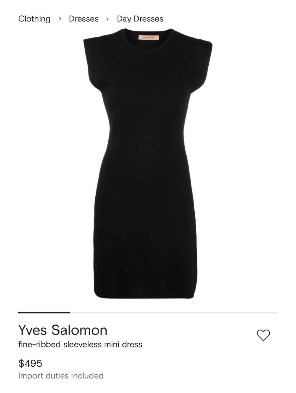 $540 Yves Salomon Black Stretch Fine-ribbed Sleeveless Dress Size Medium